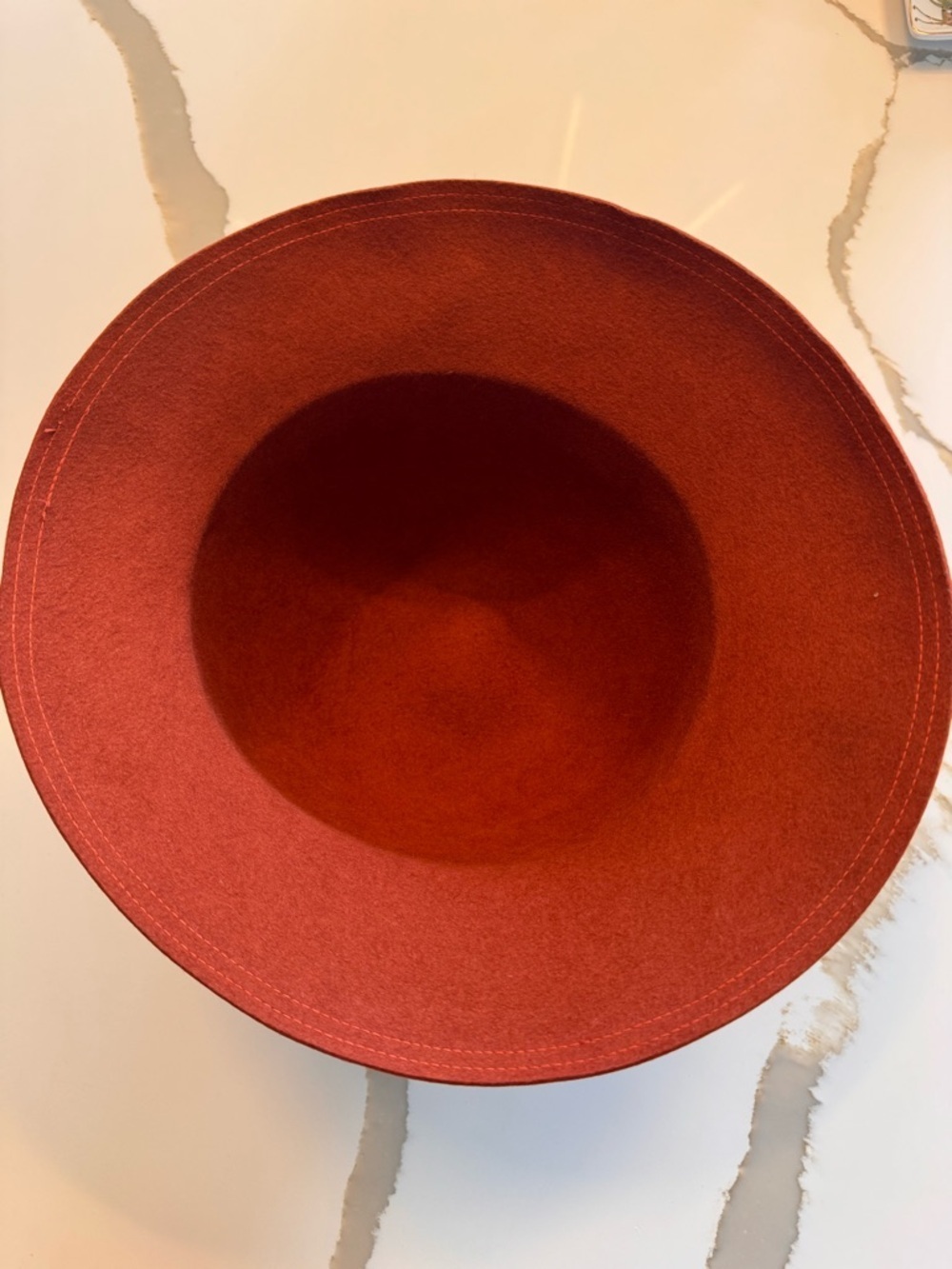 Vintage Style Wool-Feel Cloche Hat Rust Feather Detail - AS IS - Picture 8 of 12